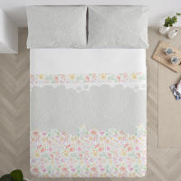 Manterol - Juego de sábanas algodón flores acuareladas. Calidad 100% Algodón. Incluye bajera ajustable, encimera y fundas de almohada. Sábana ligera y fresca, ideal para primavera, verano y entretiempo. - details 1
