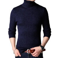 Suéter De Cuello Alto Para Hombre De Otoño Con Rayas Y Manga Larga Estilo Casual Color Sólido Talla Oversize Tejido a Mano - details 6