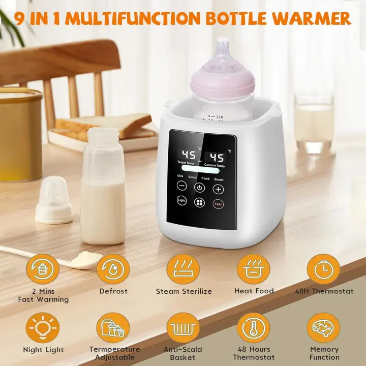 Calentador de biberones 9 en 1, esterilizador de biberones con pantalla LCD, calefacción y desgelación de alimentos para Bebés, sin BPA, termostato 48H, control precise De Temp para leche maternal o calentador de Fórmula (Blanco) - 1