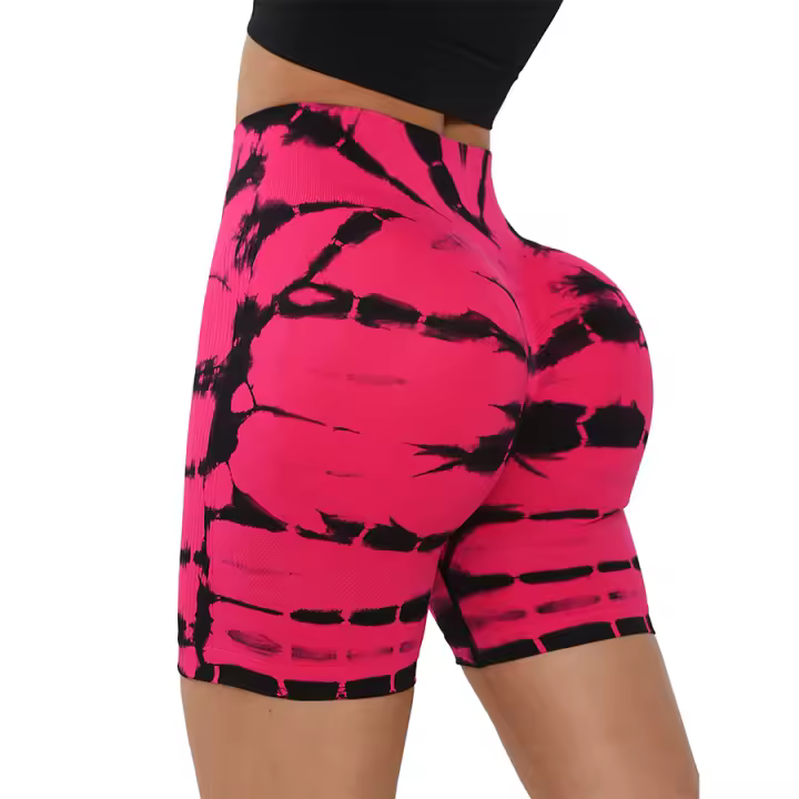 Shorts De Yoga Para Mujer Sin Costuras Con Diseño Tie-Dye Levanta Caderas Y Aplanador De Abdomen Shorts Deportivos Para Gimnasia Y Ciclismo - 1