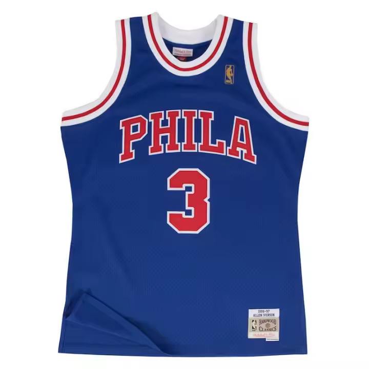 Camiseta Allen Iverson Philadephia Sixers 76Ers - 1996-97 Swingman Azul - 1