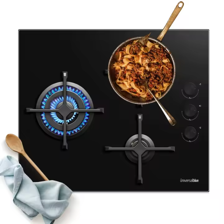 Placa de Gas Cristal-Negro 3 Fuegos UBE2414-22 UNIVERSALBLUE - 1