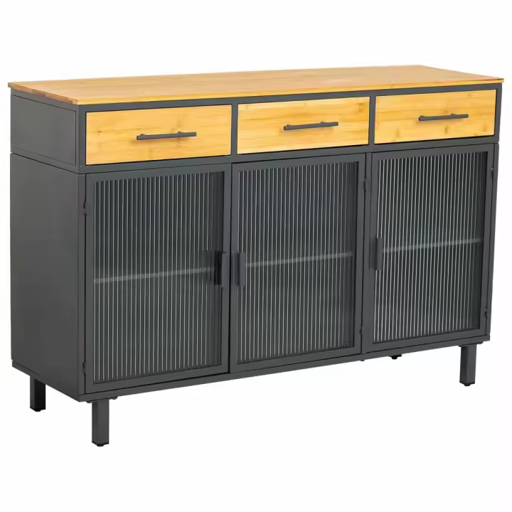 Aparador de vidrio y madera 3 cajones negro 120x35x79,5h cm - 1