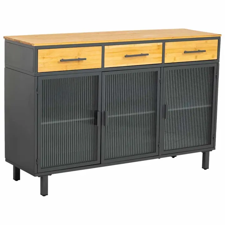 Aparador de vidrio y madera 3 cajones negro 120x35x79,5h cm - 1