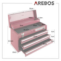 AREBOS Caja de Herramientas | 3 Cajones | con Alfombras Antideslizantes | Rojo | incl. Asa de Transporte y Cierres Rápidos - details 6