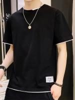 Camiseta De Verano Para Hombre Con Letras Y Bordados En Contraste 2 En 1 Algodón Camiseta Basic Sencilla Manga Corta Estilo Casual - details 10