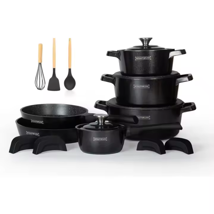 Bateria de cocina   con Revestimiento Cerámico  de 14 Piezas RL-OS1014 BLK - 1