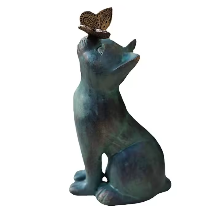 Gato y Mariposa curiosidad Jardín estatuas, curiosidad Gato Mariposa Jardín estatua decoración Gato Sculptur - 1