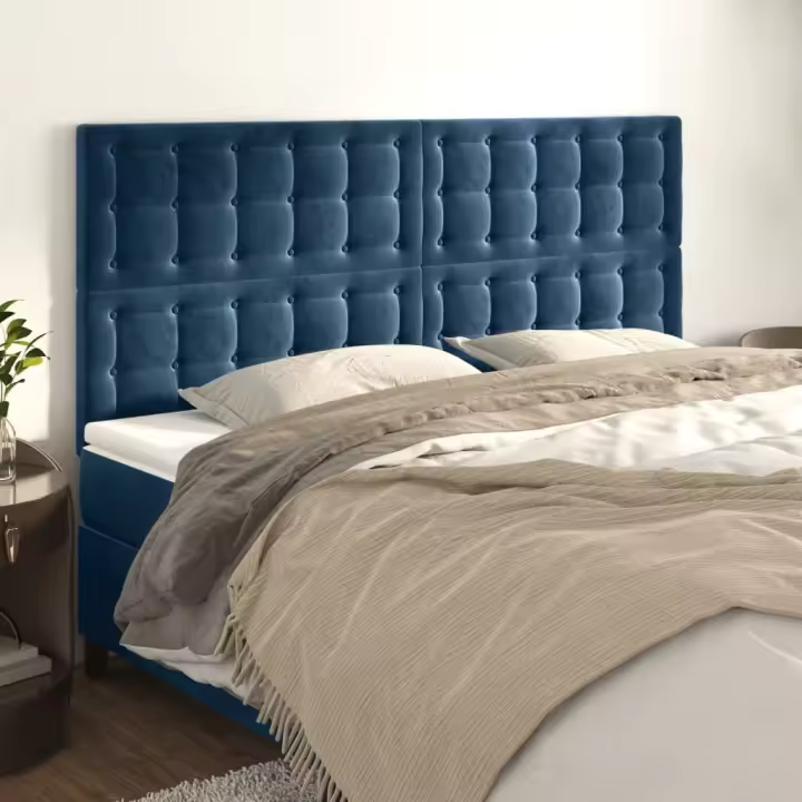 vidaXL Cabeceros 4 unidades de terciopelo azul oscuro 100x5x78/88 cm - 1