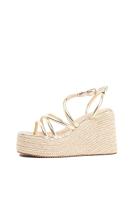 Lyla Wang Sandalias doradas mujer con tiras y plataforma de esparto - details 4