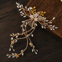 Diadema De Boda Lujo Con Flor Y Cadena Larga De Strass Dorado Y Plata Adorno De Cabello Para Mujer Joyería De Novia Cristal - details 7