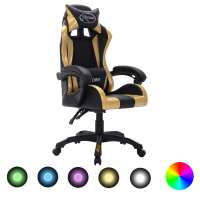 vidaXL Silla gaming con luces LED RGB cuero sintético en color Blanco y negro/Dorado y negro/Rosa y negro y más | cómodas modernas ergonómicas para comedor cocina salón hogar - details 1