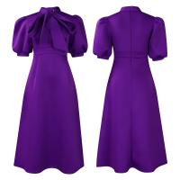 Vestido Elegante De Fiesta Para Mujer 2024 Con Cuello Con Lazo Manga Corta Cintura Alta A-Line Plisado Hasta El Tobillo Vestido De Cumpleaños - details 69