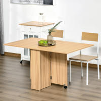 HOMCOM Mesa de Comedor Plegable con Ruedas Estante Multifuncional para Comedor Salón Mesa Auxiliar 3 Formas Espacio Ahorrado Madera - details 1