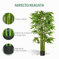 HOMCOM Árbol de Bambú Artificial 160 cm Planta Artificial con 975 Hojas y Maceta Planta Artificial Decorativa para Interior Hogar Salón Oficina Verde - details 4