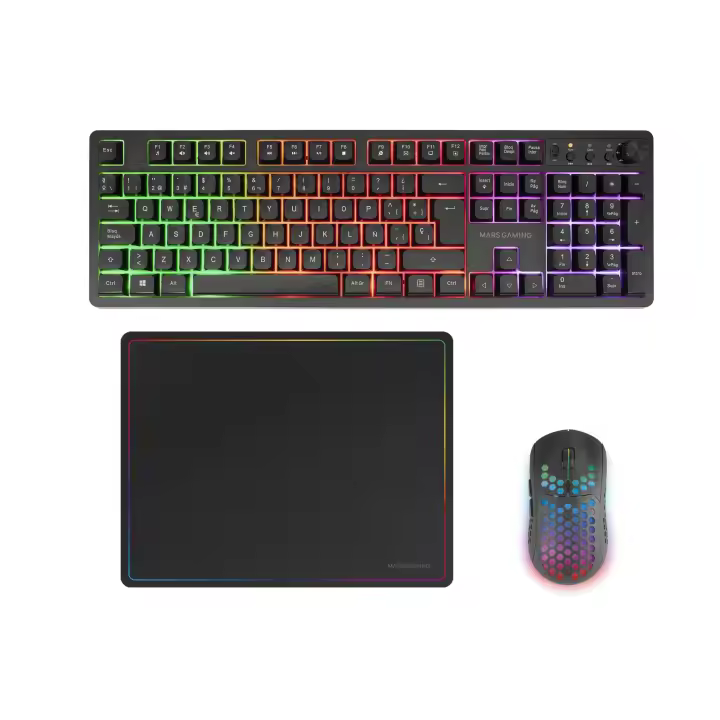 Mars Gaming MCPWX, Combo Gaming Inalámbrico, Tecnología DualPro Link 2.4GPRO, Teclado Completo FRGB con Control Multimedia + Ratón RGB 3200DPI + Alfombrilla Antideslizante 360x260mm, Combo PC Profesional - 1