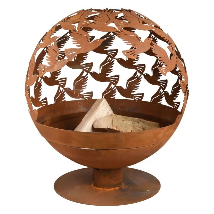 Esschert Design Brasero con pájaros cortadas a láser oxidado - 1