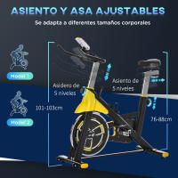 HOMCOM Bicicleta Estática con Resistencia Regulable Bici Estática Bicicleta de Fitness con Pantalla LCD Ruedas Manillar y Asiento Ajustable para Casa Gimnasio Amarillo y Negro - details 5