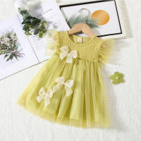 Vestido De Princesa Para Bebé Niña Verano Con Encaje Y Gran Lazo Vestido Sin Mangas Cuello Redondo Estilo Casual Polyester - details 1