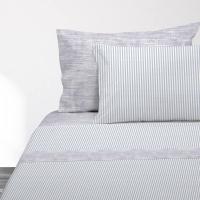 Manterol - Juego de sábanas estampado geométrico rayas azules. Calidad 50% Algodón 50% Poliéster. Incluye bajera ajustable, encimera y fundas de almohada. Sábana ligera y fresca, ideal para primavera, verano y entretiempo. - details 1