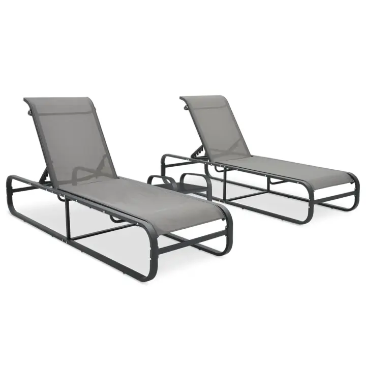 vidaXL Tumbonas con mesa textilene y aluminio Cantidad 1 o 2 Sillas de Exterior Ideal para jardín, playa, piscina, terraza Tumbona Piscina Tumbonas Playa Tumbonas Jardín Exterior - 1