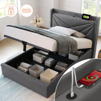 Cama tapizada Cama individual Caja de Cama con función de carga USB C Cabecero, Cama de almacenamiento Marco de Cama de Lino Cama Juvenil 90x200 with somier (Con colchón) - details 7