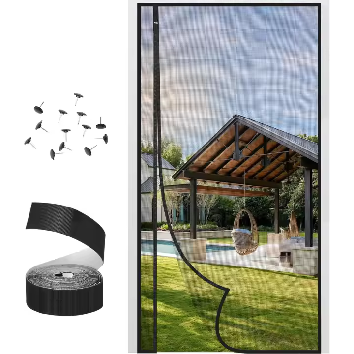 Mosquitera Puerta Magnética con Fibra de Vidrio, Imán Completo + Peso Inferior, Cierre Automático Silencioso, Cortina Mosquitera para Puertas Exteriores/Balcón/Terraza, Sin Taladro, Apertura Lateral - 1