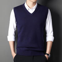 Chaleco De Suéter Para Hombre Color Sólido Moda Casual Cálido Sin Mangas Cómodo Para Primavera Y Otoño V-Neck Material De Algodón Y Lana Delgada - details 5