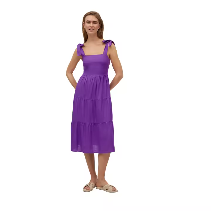 Ysabel Mora - Vestido midi con lino tirantes anchos violeta - 1