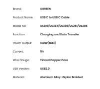 UGREEN Cable USB Tipo C 100W | Compatible con MacBook | iPad | Samsung | Xiaomi | Carga Rápida PD 5A | Chip E-Marker Integrado - details 13