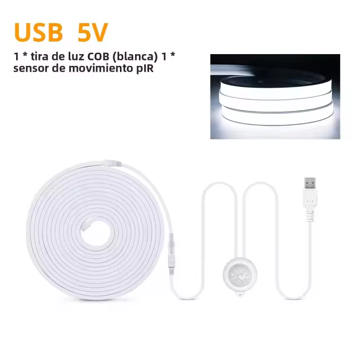 Tira De LED COB Super Brillante Con Sensor De Movimiento PIR IP65 Impermeable 320 LEDs/m Para Decoración De Cocina Escaleras Armario - 1