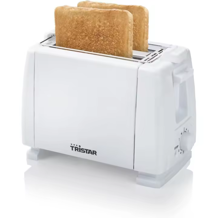 Tostador Tristar BR-1009 – 650W, 2 Ranuras, Función Relleno, 6 Niveles de Tostado + Rejilla para Panecillos – Blanco Metalizado (Clase A) - 1