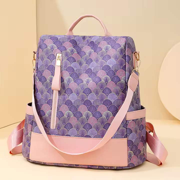 Mochila Elegante Para Mujer De PU Cuero Ligero Y Antirrobo Con Estampado Floral Estilo Casual Para La Escuela Y La Juventud - 1