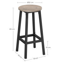 Conjunto de taburetes de bar, juego de 2, sillas redondas para cocina con asientos altos, altura 65 cm, estructura de acero resistente, fácil montaje, estilo industrial - details 18