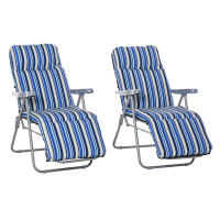 Outsunny 2 Tumbonas Plegables de Jardín Sillas de Gravedad Cero de Acero con Cojín Acolchado Respaldo Ajustable en 5 Posiciones y Reposapiés 60x75x65-102 cm Rayas - details 0