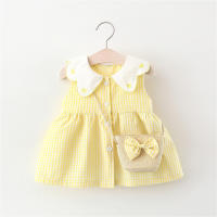 Vestido De Verano Para Niñas 2 Piezas Sin Mangas Con Cuello En Forma De Corazón De Encaje Vestido De Algodón Con Botones Estilo Casual A-Line Talla Verdadera - details 2