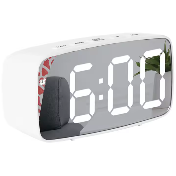 Pequeño despertador digital con pantalla LED, temperatura y fecha - Caja moderna blanca mate - 1