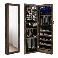 Espejo joyero con armario y luz led, montaje en puerta o pared, con cerradura, 2 cajones, organizador elegante de joyería en gris o marrón rústico, perfecto para dormitorio y habitación - details 5
