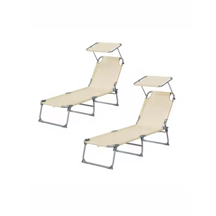 SONGMICS Tumbonas Plegables, 189 x 53 x 28,5 cm, Juego de 2 Tumbonas para Jardín, Cada Una con Carga 110 kg, con Parasol y Respaldo Ajustables, para Terraza y Balcón, Beige/Gris/Negro - 1