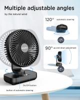 Ventilador de Mesa USB, Silencioso Recargable Ventiladores 4000mAh, Potente con 4 Velocidades, 120 ° Auto-Oscilación, Ventilador Portátil para Oficina, Dormitorio, Exterior, Negro Oscilante - details 2