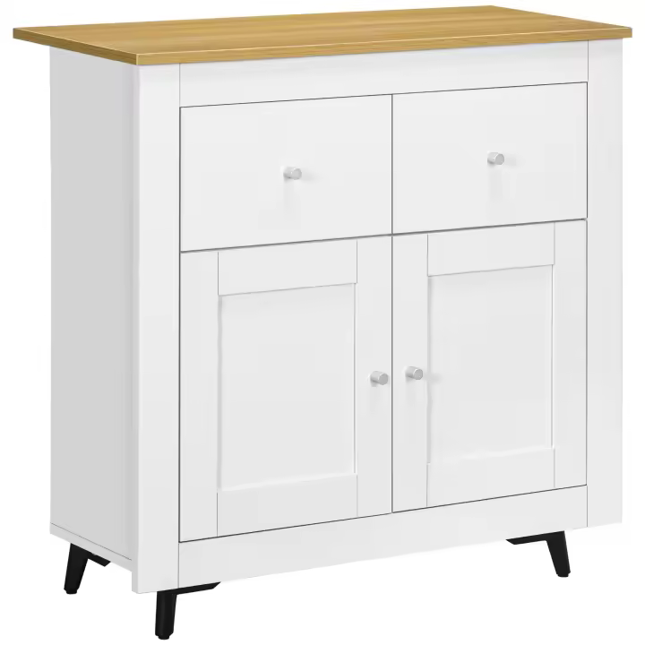 HOMCOM Aparador de Cocina Buffet Auxiliar de Comedor Moderno con Puertas Dobles y 2 Cajones para Salón Entrada Oficina 78x35x80 cm Blanco - 1