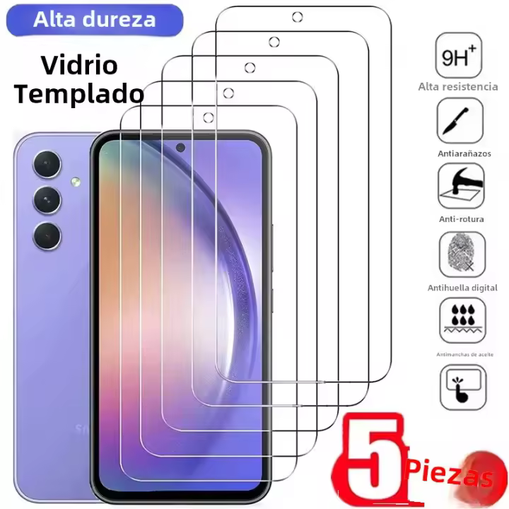 Protector De Pantalla De Vidrio Templado Para Samsung Galaxy A35 A54 A13 A53 A52 A12 A22 A33 A32 A06 A52S A73 A05 A04 A55 A14 C55 M55 Pack De 5 Piezas Anti-Arrugas Y Anti-Rasguños HD Film - 1