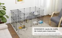 SONGMICS - Valla para animales domésticos, 2 niveles, recinto modulable, para animales pequeños, hámsters, conejos, conejillos de indias, paneles de malla, uso interior, 143 x 73 x 71 cm, Negro/Blanco - details 1