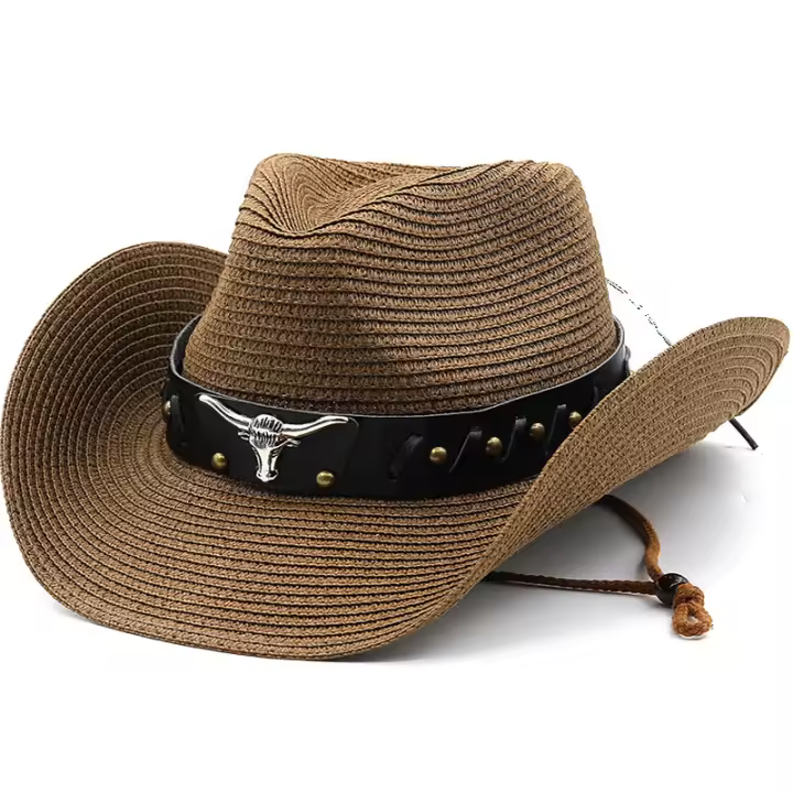 Sombrero De Vaquero Para Mujer Y Hombre Con Pico Ancho Protección Solar Moda De Paja Forma Cattleman Ajustable Sombrero Occidental Para Performance - 1