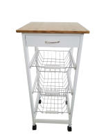 Meyvaser Verdulero frutero, Carro de Cocina con Ruedas, 37x37x85 Blanco Tapa Madera Oporto 6 - details 2