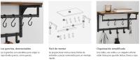 VASAGLE - Perchero de pared, mueble de entrada, vestuario, con 8 ganchos y estante, para salón, pasillo, dormitorio, 40 x 24 x 24 cm, marrón rústico y negro - details 2