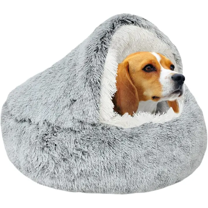 Cama relajante para gatos y perros pequeños, cueva para gatos de interior, base antideslizante, lavable a máquina, con capucha y antiansiedad (menos de 7 kg) - 1