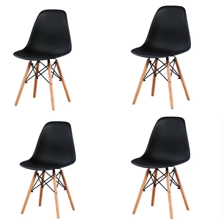 Juego de 4 sillas EMA INS con patas de madera, mueble estilo nórdico medieval, , para escritorio, comedor, dormitorio, balcón o restaurante BAR hosteleria, OFICINA Mesa de comedor nórdica cocina,NEGRO - 1
