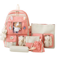 Mochila Kawaii Para Mujer 5pcs Estilo Coreano Lindo Para Estudiantes Niñas Sets De Mochilas Escolares De Lona Con Cierre De Cremallera - details 14