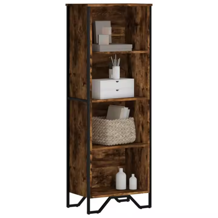 vidaXL Estantería madera de ingeniería 50x31x137,5 cm en color Roble ahumado/Marrón roble/Negro y más | almacenamiento funcional diseño moderno para baño dormitorio sala - 1